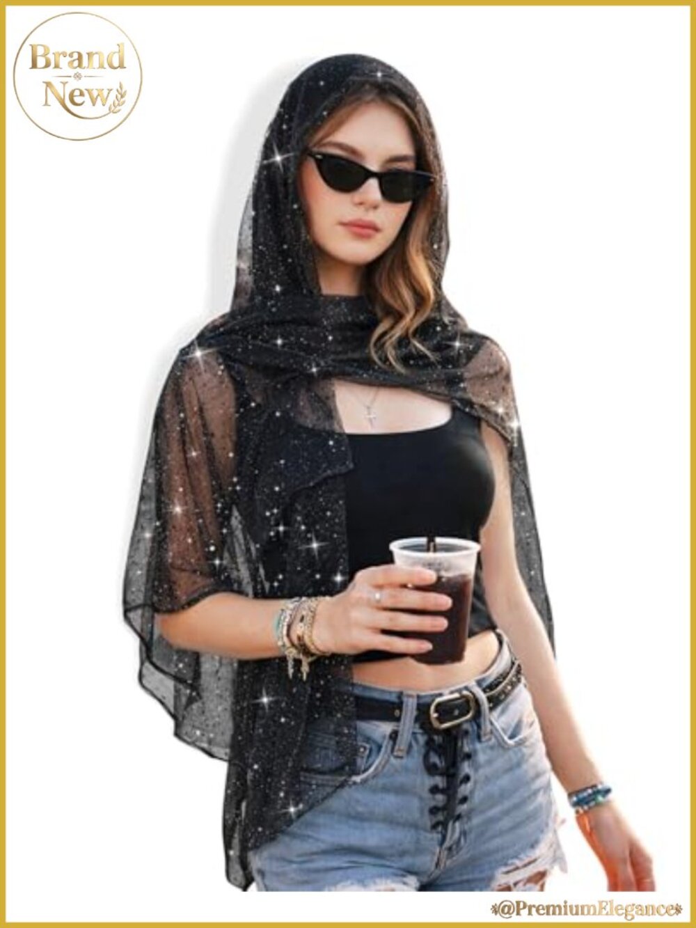 Sparkly Sheer Sequin Shawl Wrap Scarf Women Rave Head Neck Coverup